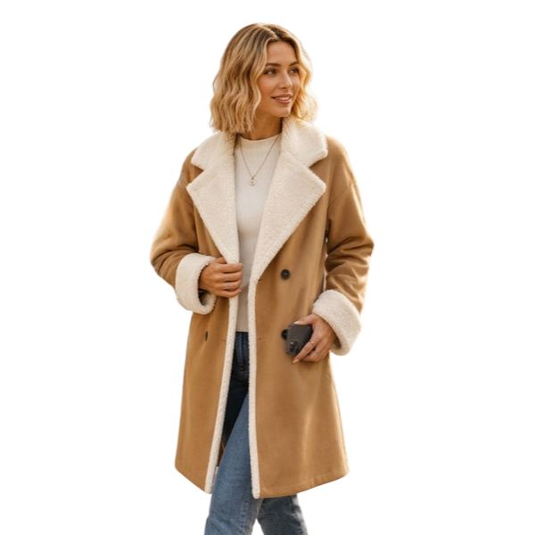 Lenkyna - Long Coat With Fleece Collar and Cuffs