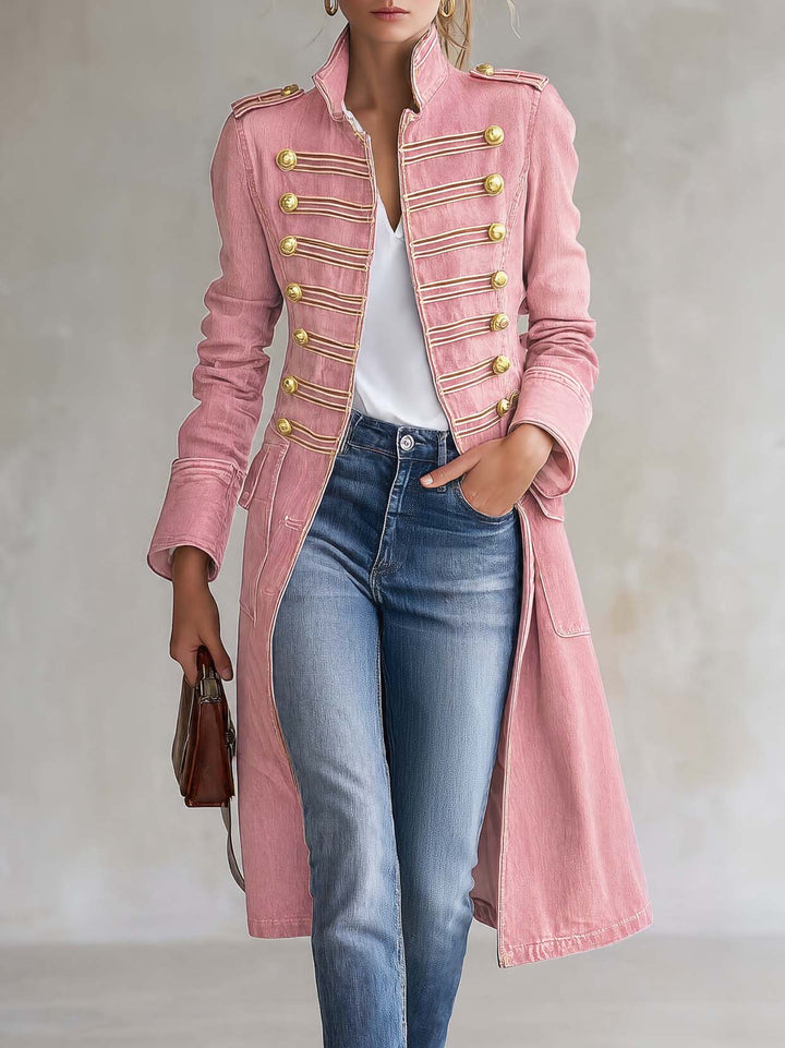 Latia - Long Sleeve Coat With Stand Collar