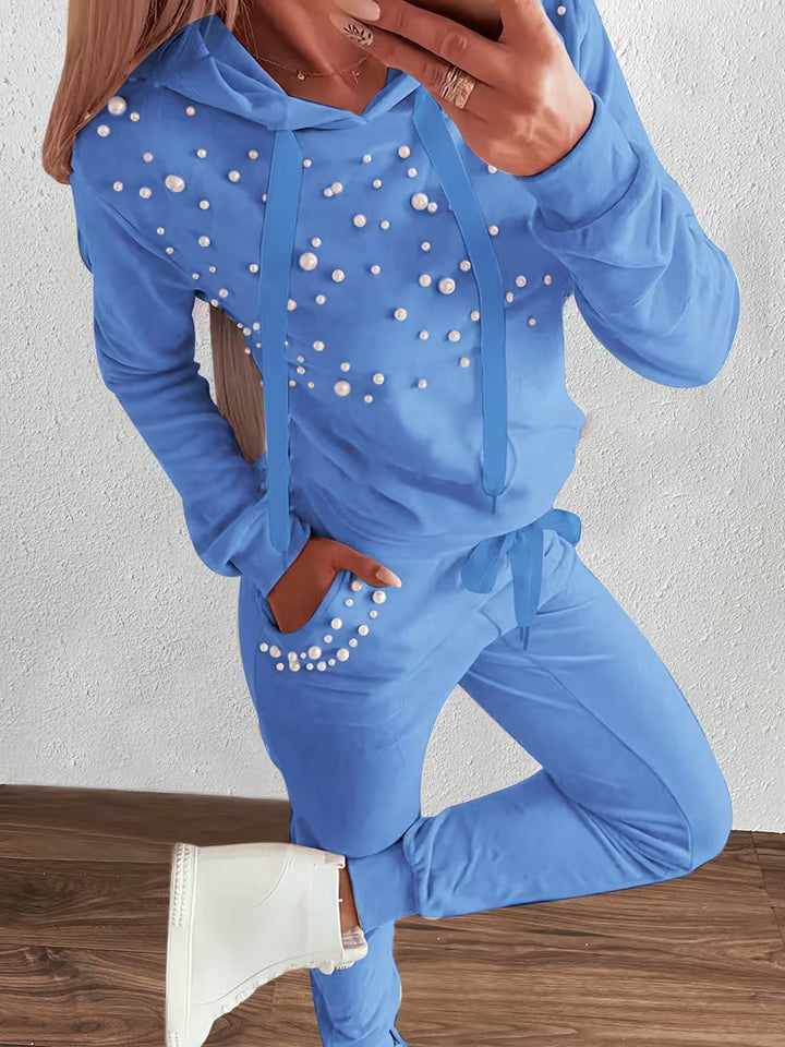 Feneila - Pearl-Embellished Hooded Two-Piece Set