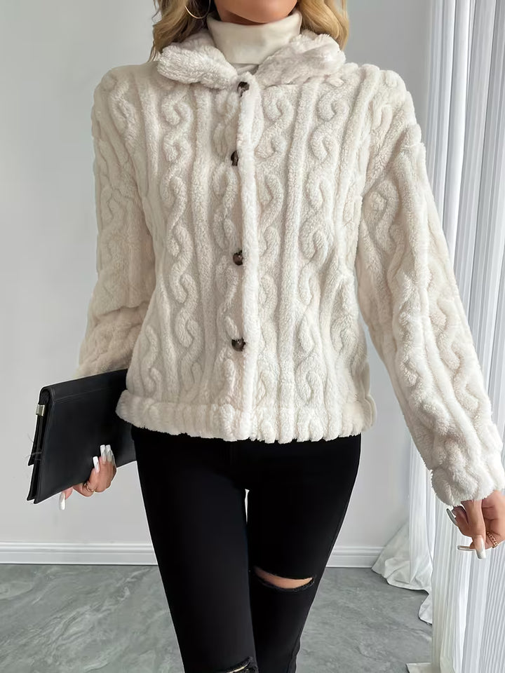 Losina - Cable Textured Fuzzy Teddy Jacket