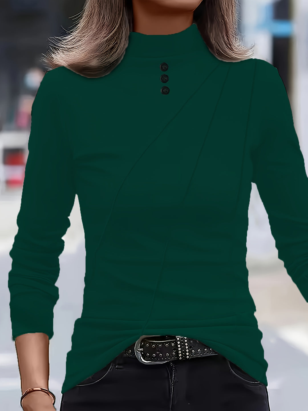 Aizhana - Elegant High Neck Long Sleeve Shirt