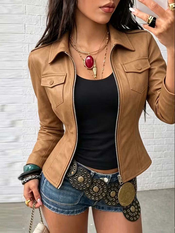 Shiona - Leather Jacket With Front Pockets