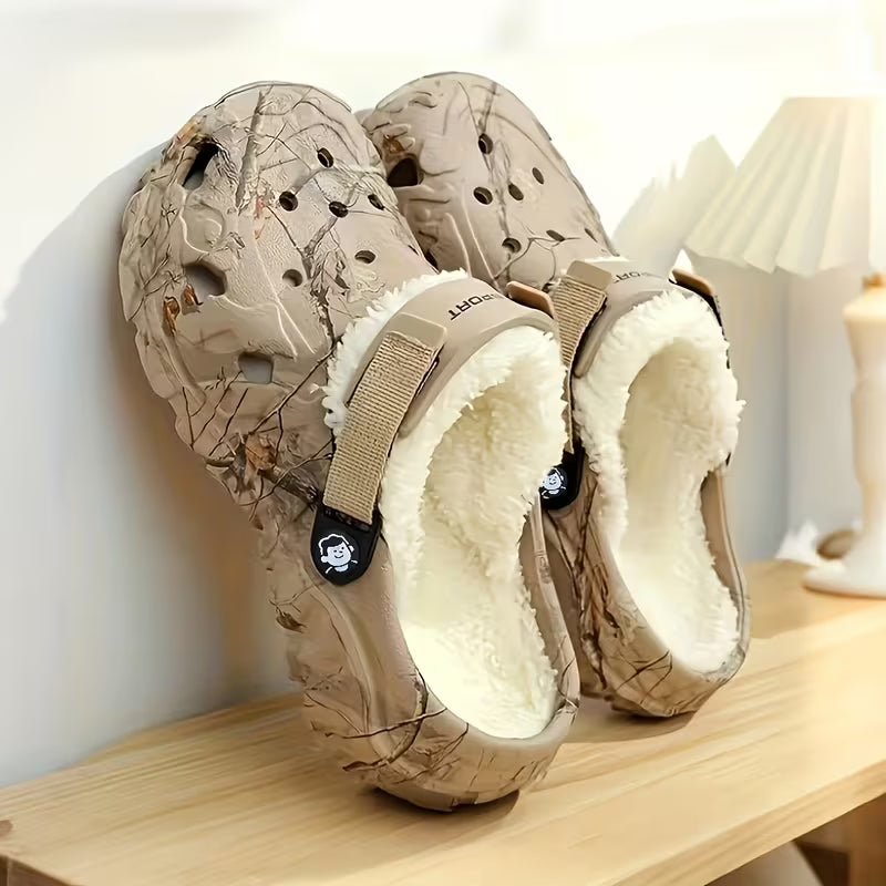 Sjoukje - Fleece Lined Camouflage Clogs with Adjustable Straps