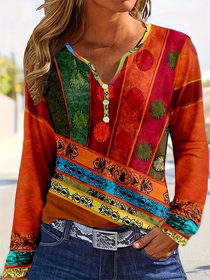 Kajia - Long Sleeve Blouse With Ethnic Print
