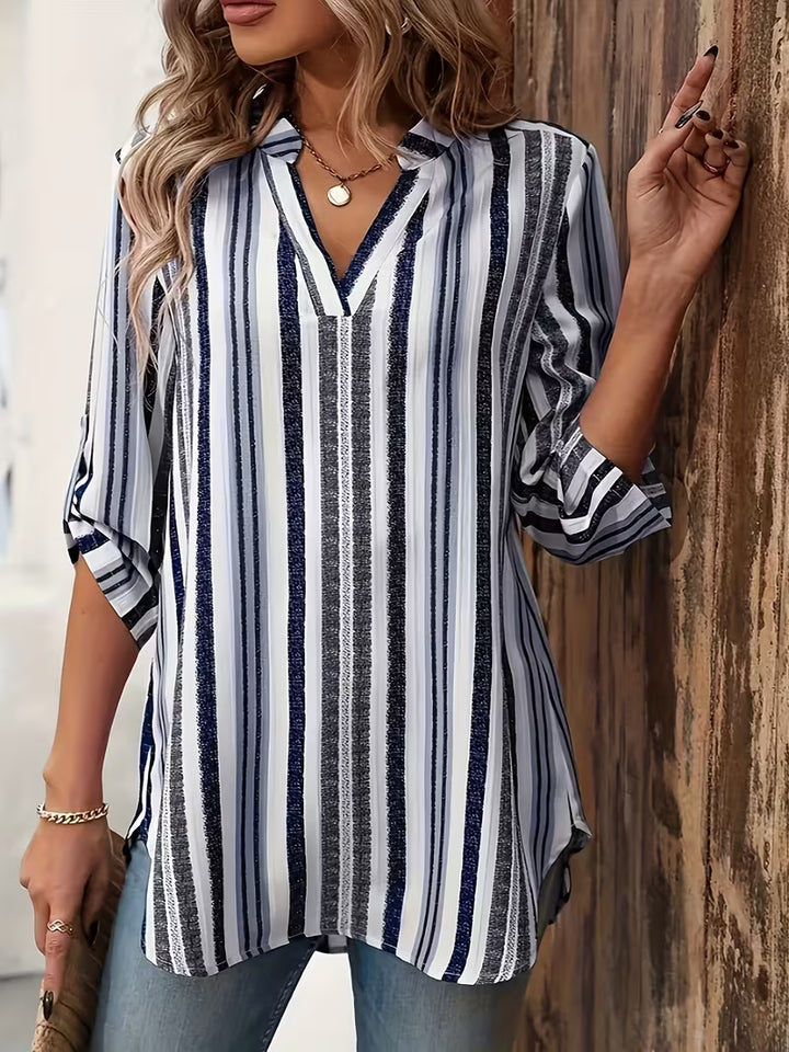 Elika - V-neck Striped Loose Top