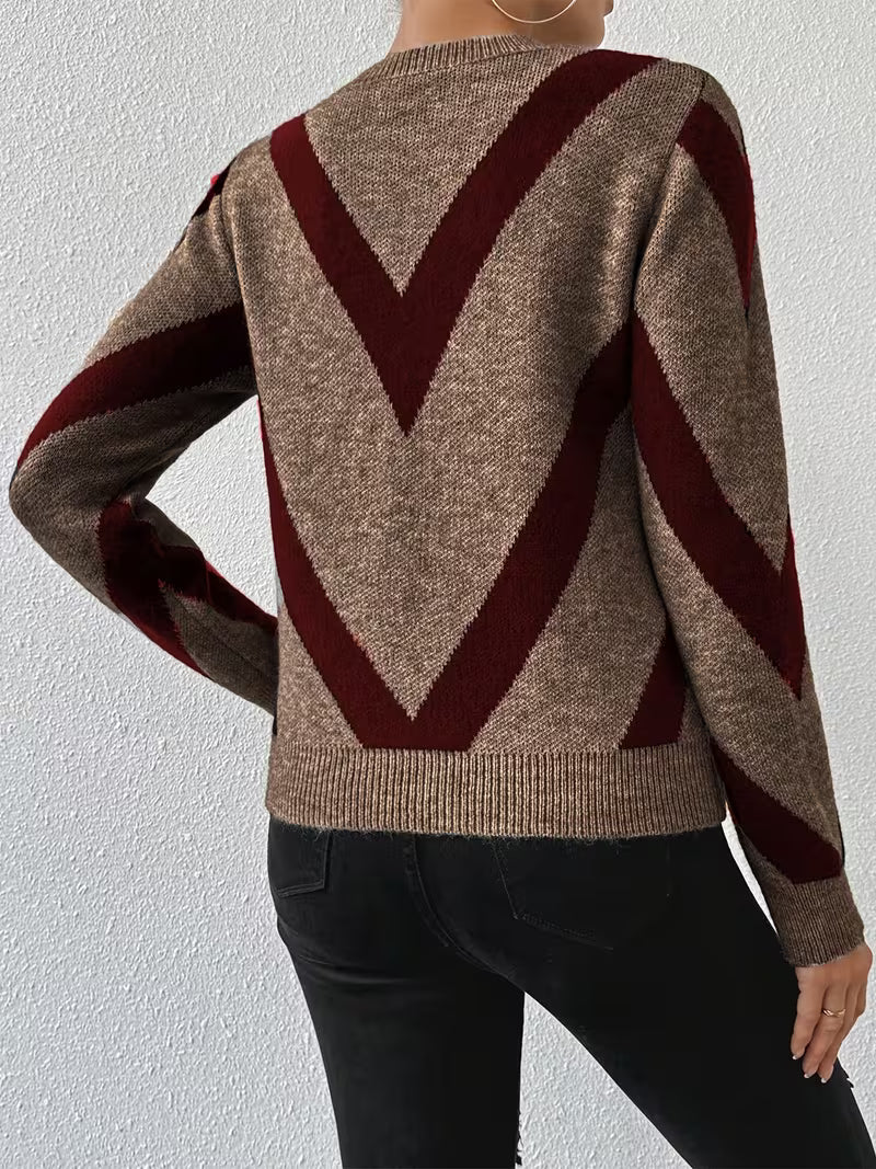 Minaza - Geometric Pattern Round Neck Sweater