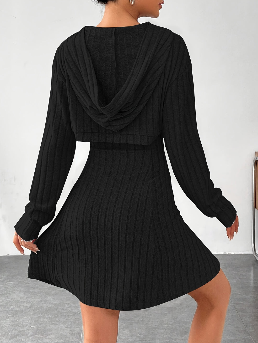 Joaquina - Ribbed Mini Dress With Cropped Hooded Top