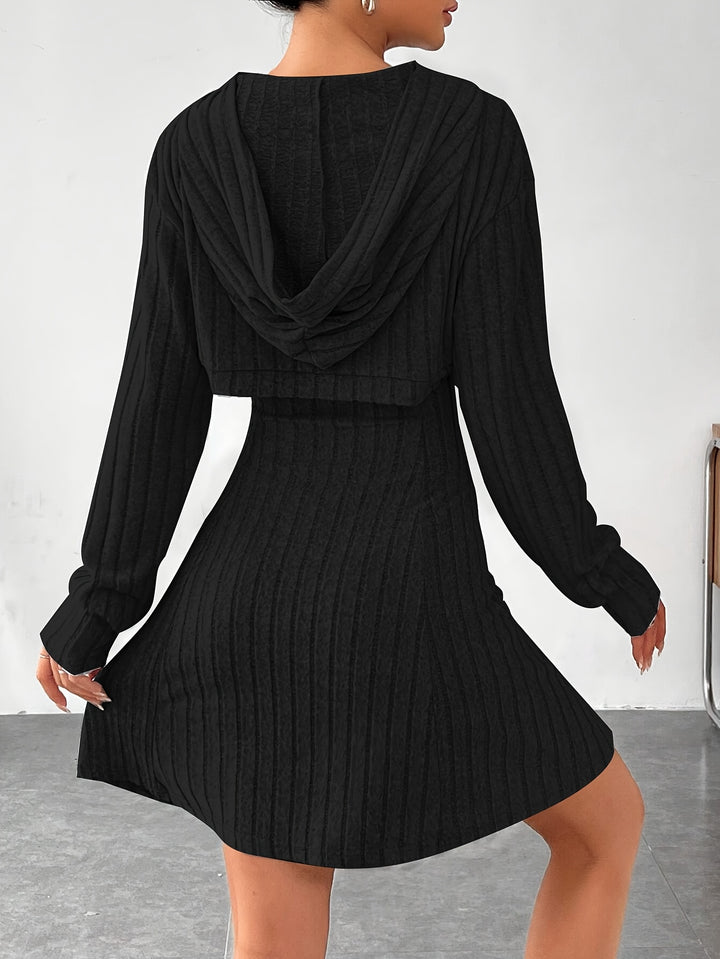 Joaquina - Ribbed Mini Dress With Cropped Hooded Top