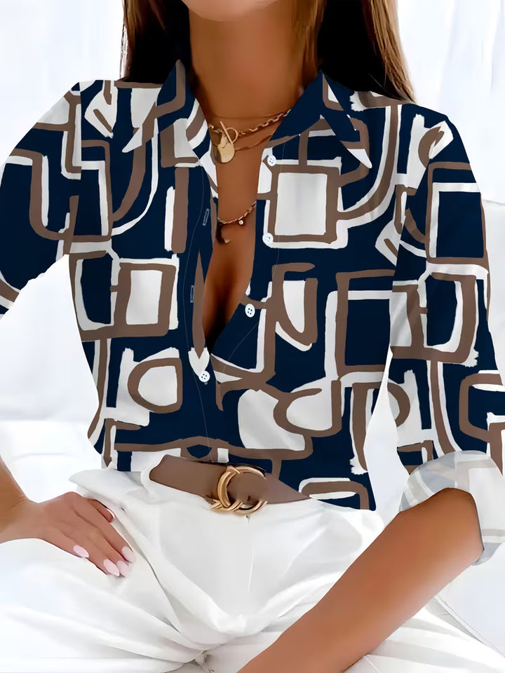 Fizana - Casual Geometric Print Chiffon Shirt