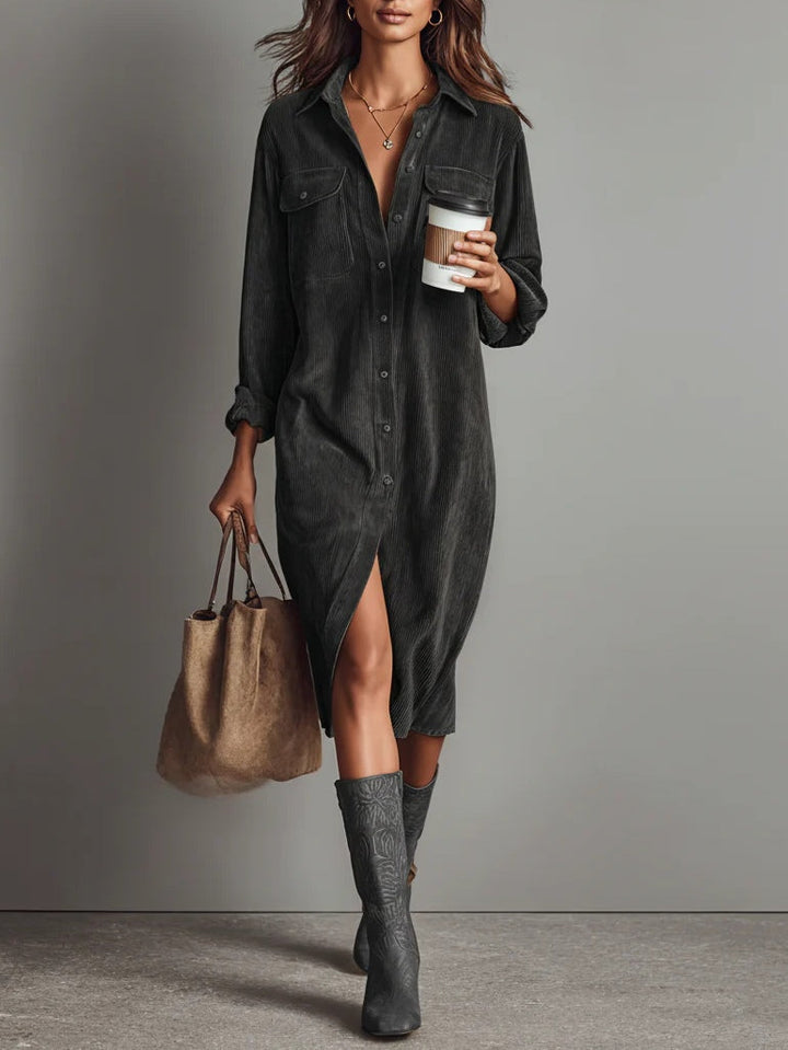 Nurcan - Shirt Dress With Corduroy Texture and Pockets