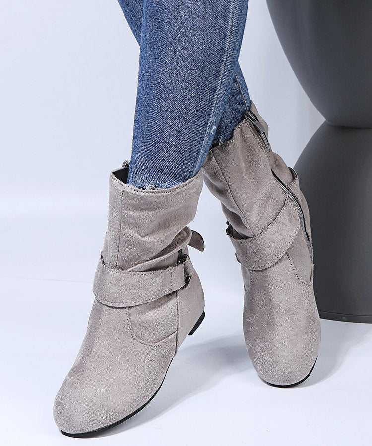 Erendyra - Ankle Boots With Buckle Strap and Side Zipper