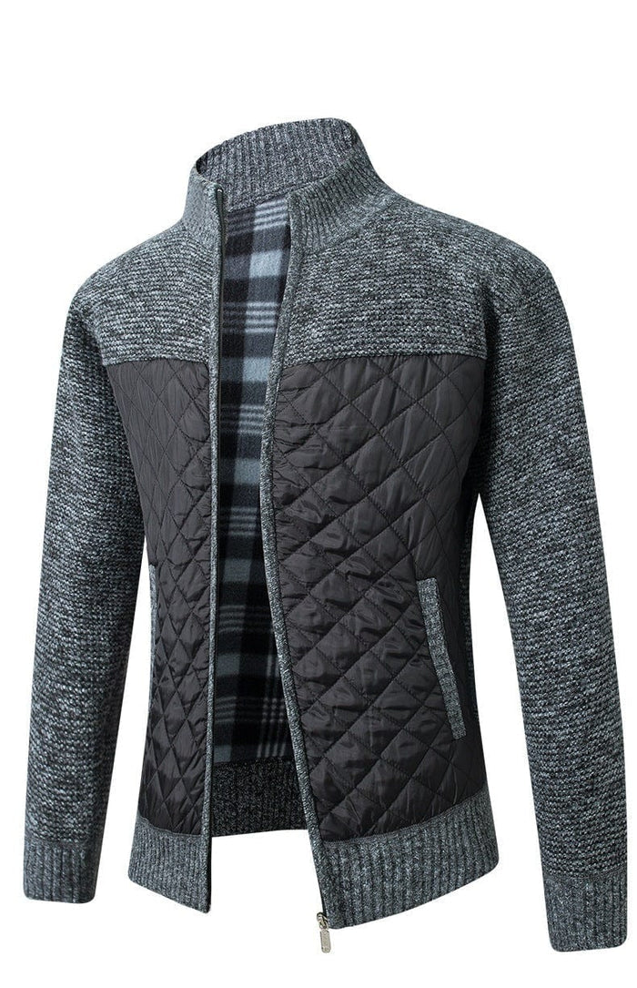 Liman - Quilted Panel Full-Zip Knit Cardigan