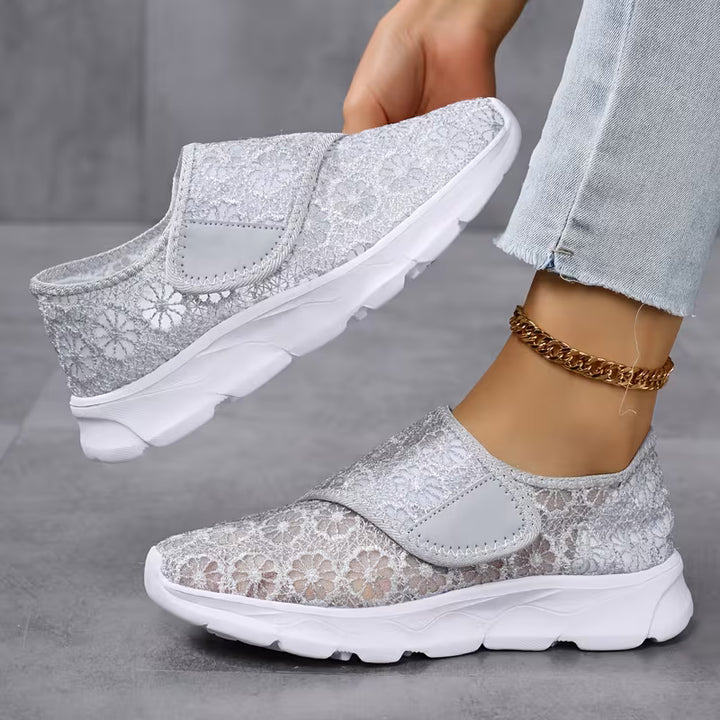 Sabyne - Floral Lace Hook and Loop Sneakers