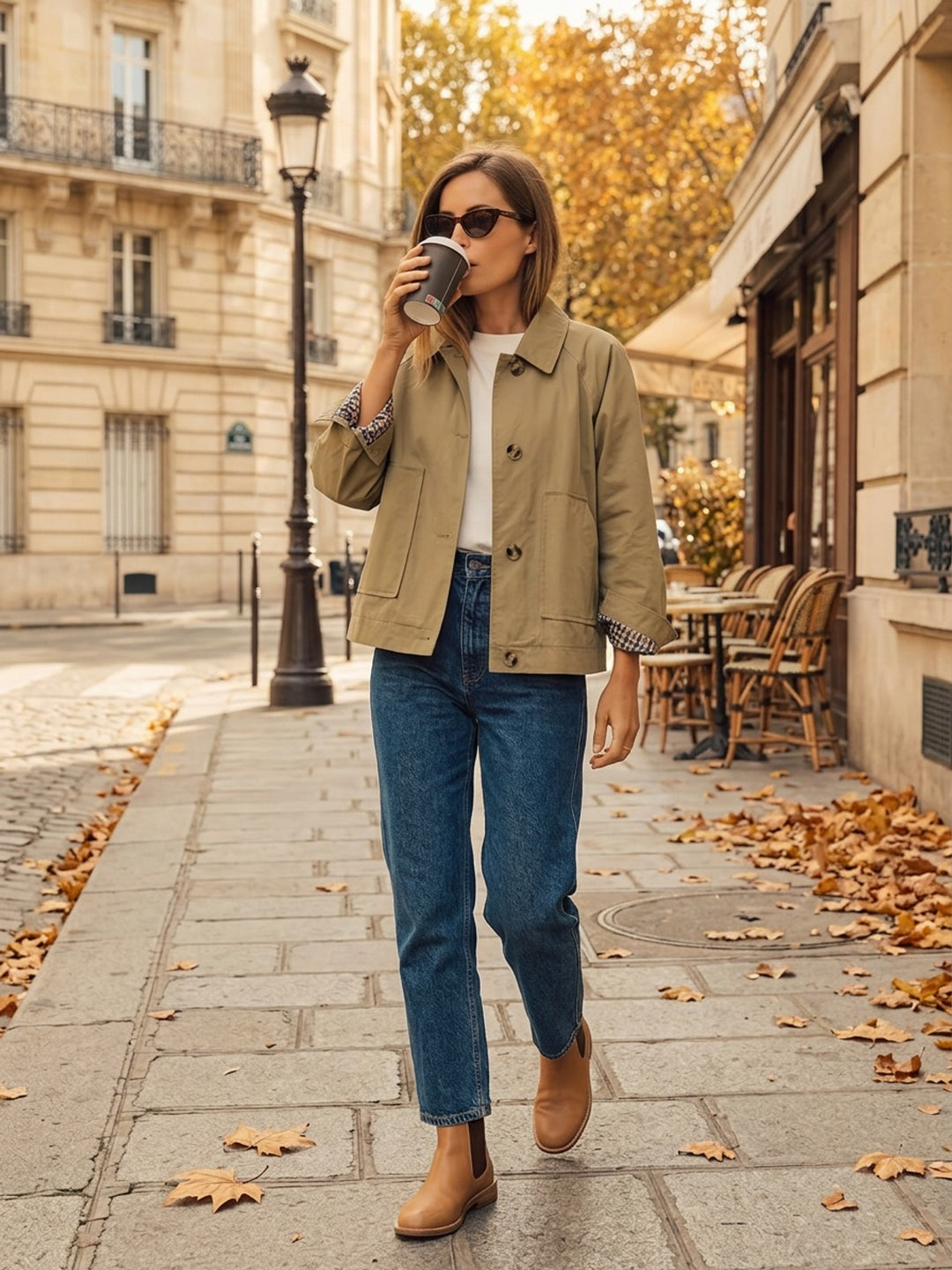 Guiselle - Classic Collared Jacket With Button Front Closure