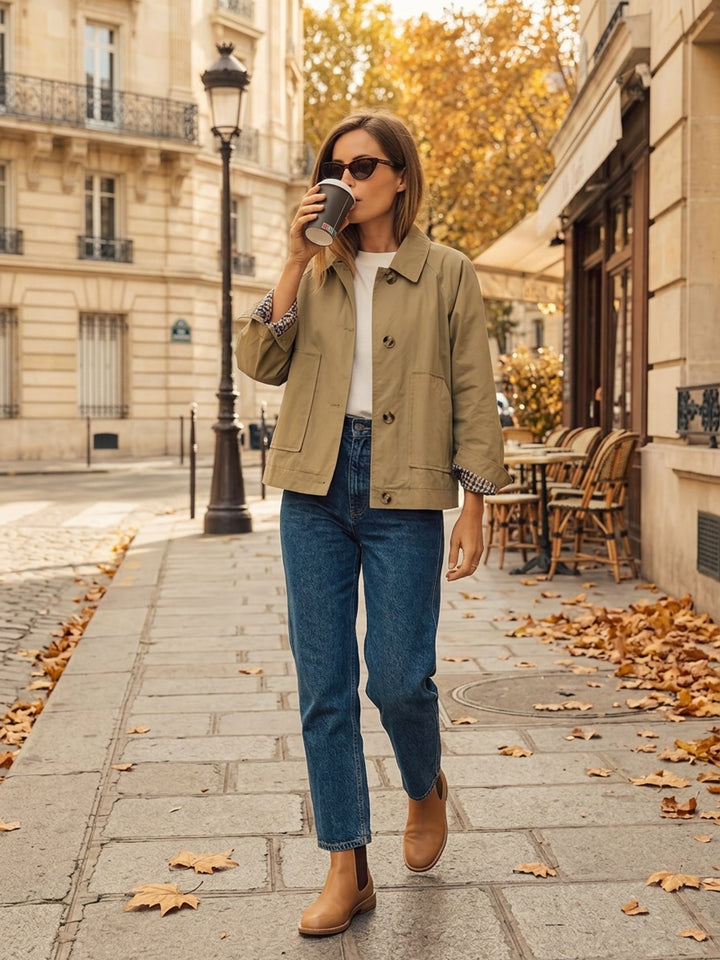 Guiselle - Classic Collared Jacket With Button Front Closure