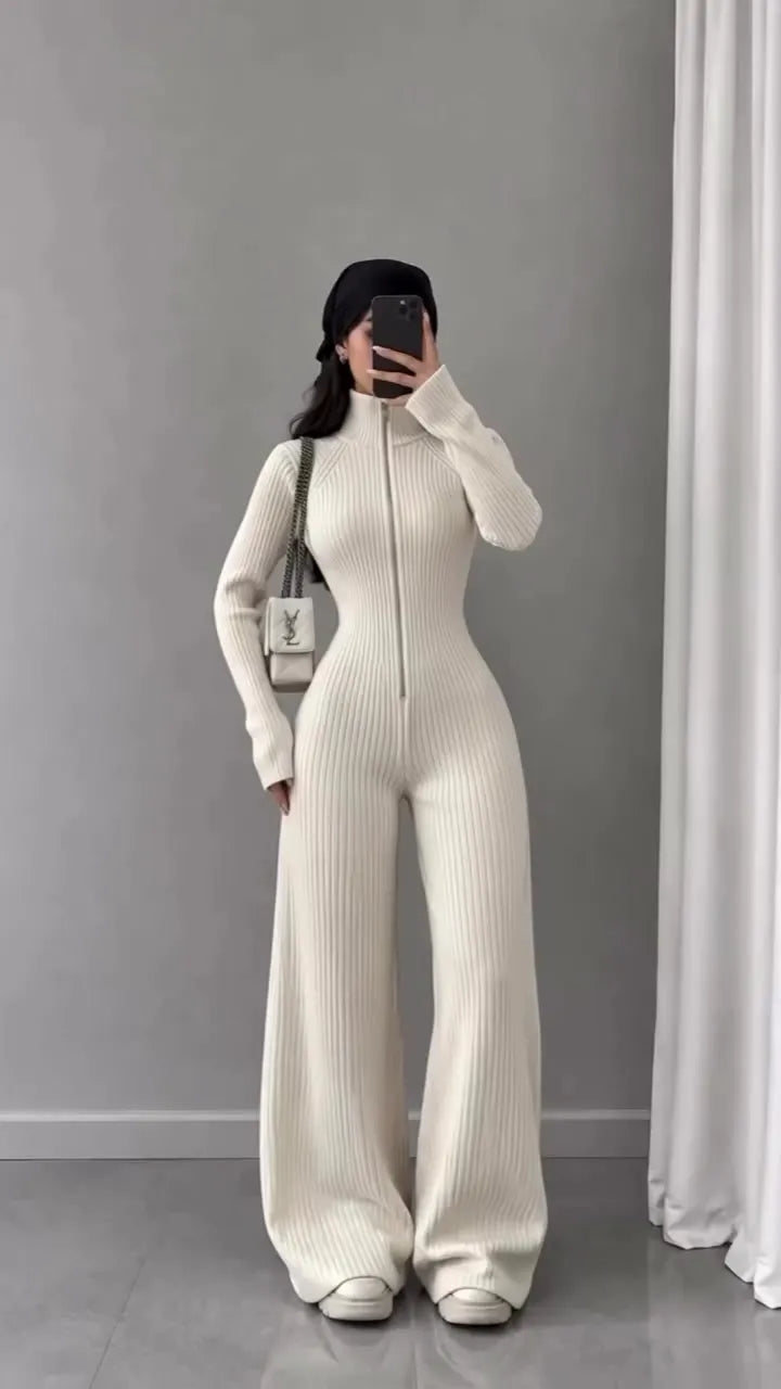 Libby - Ribbed Knit Wide-Leg Jumpsuit