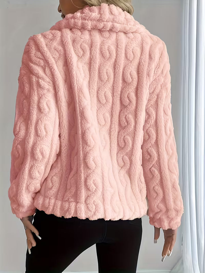 Losina - Cable Textured Fuzzy Teddy Jacket