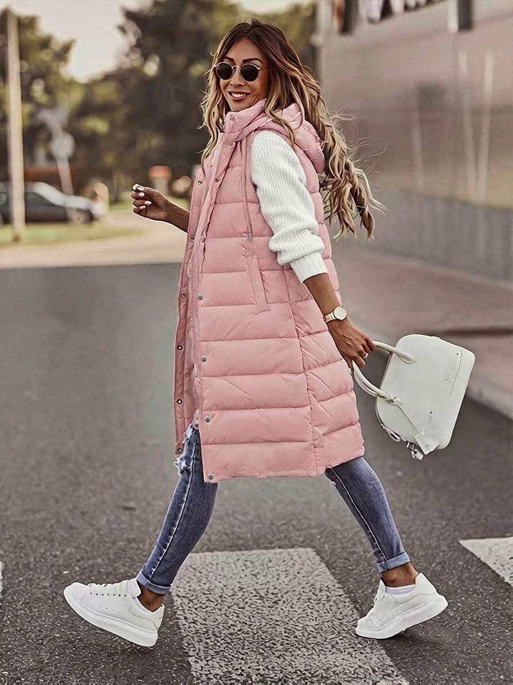 Maryanne - Long Hooded Puffer Vest With Pockets