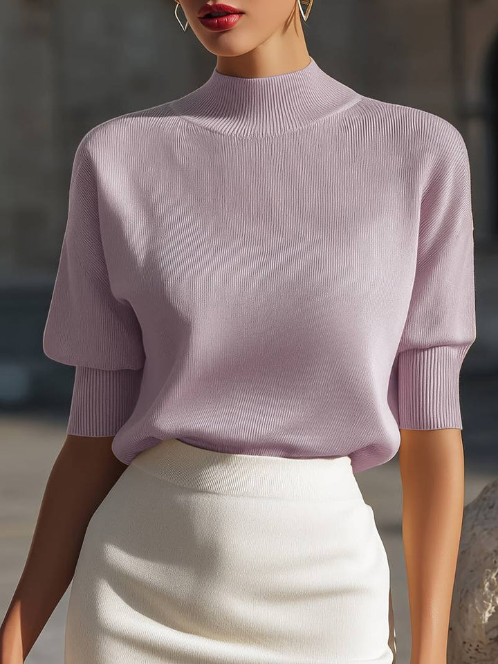 Jenni - Mock Neck Ribbed Short Sleeve Knit Top