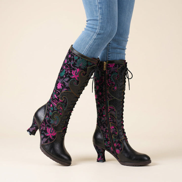 Leasia - Leather Orthopedic Boot With Printed