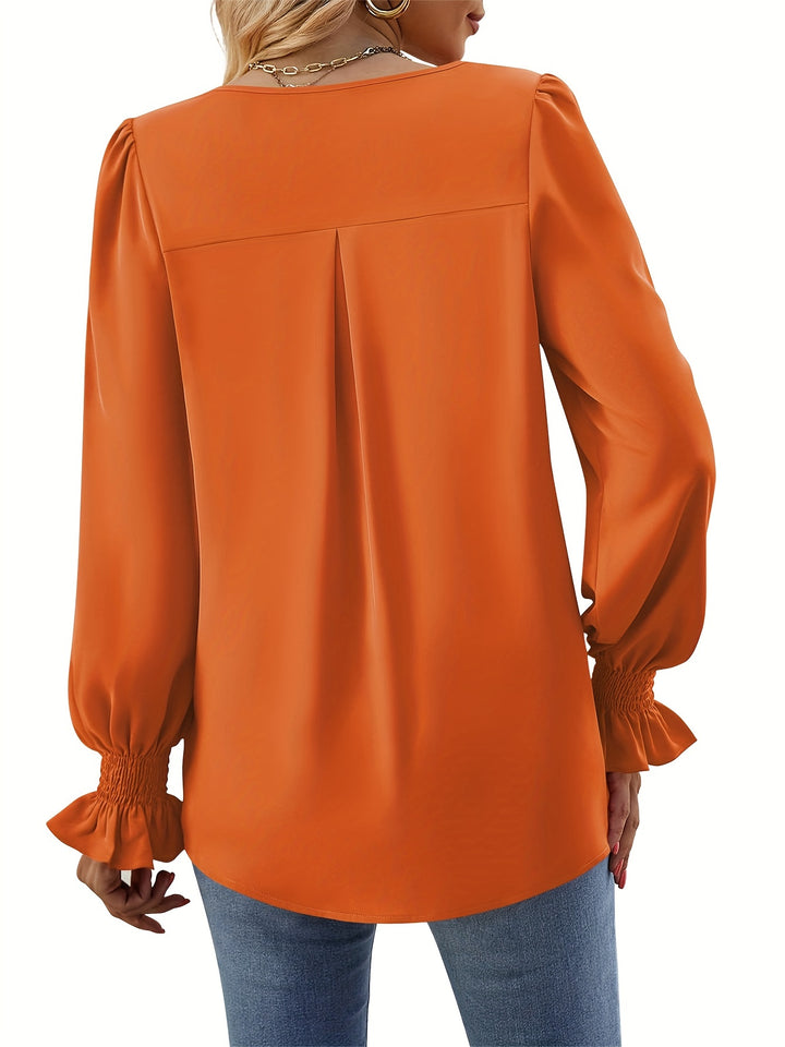 Shugyla - Long Sleeve Loose Shirt With Ruffle