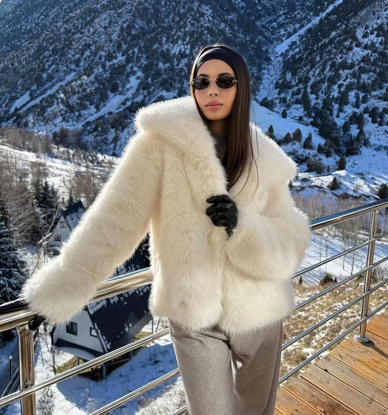 Zefina - Faux Fur Oversized Long Sleeve Jacket