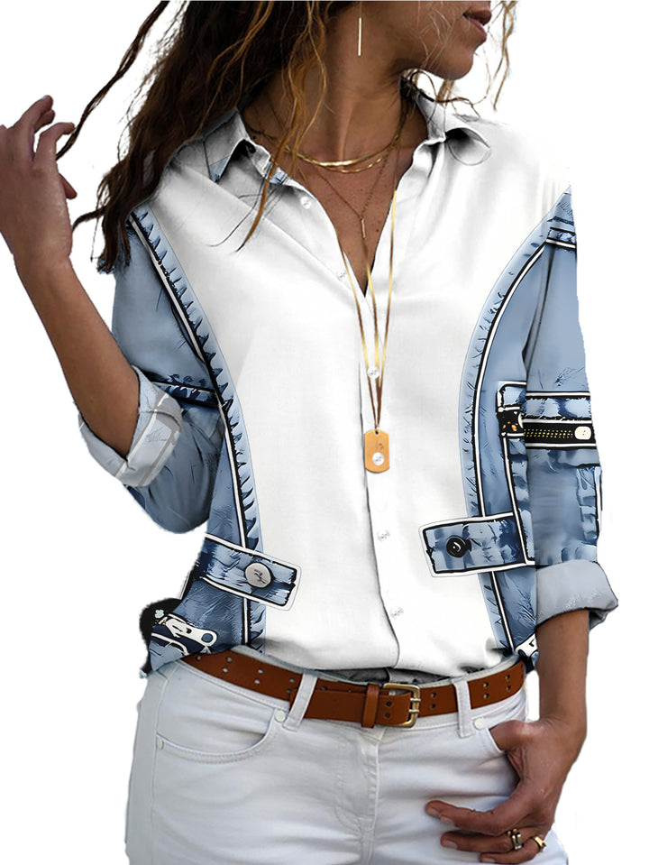 Alfiya - Long Sleeve Shirt With Denim Vest Pocket