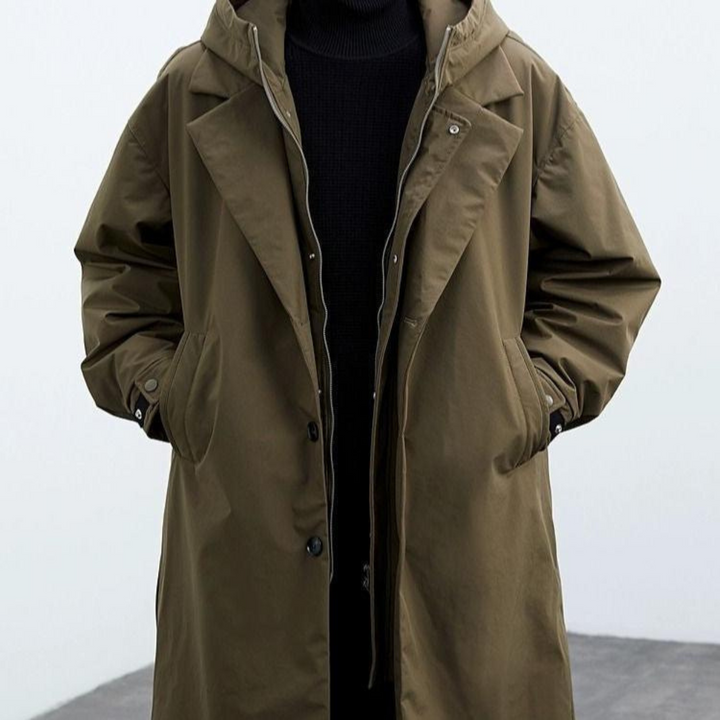 Krimz - Hooded Trench Coat With Lapel Collar