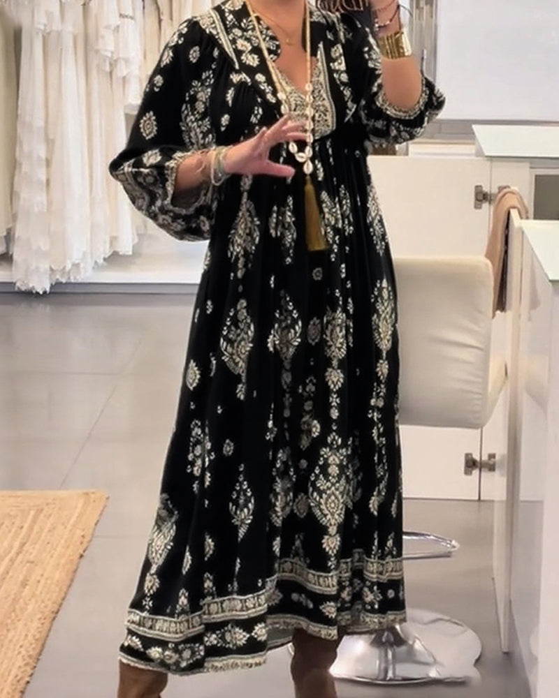Zonia - Casual Printed Dress With Pockets