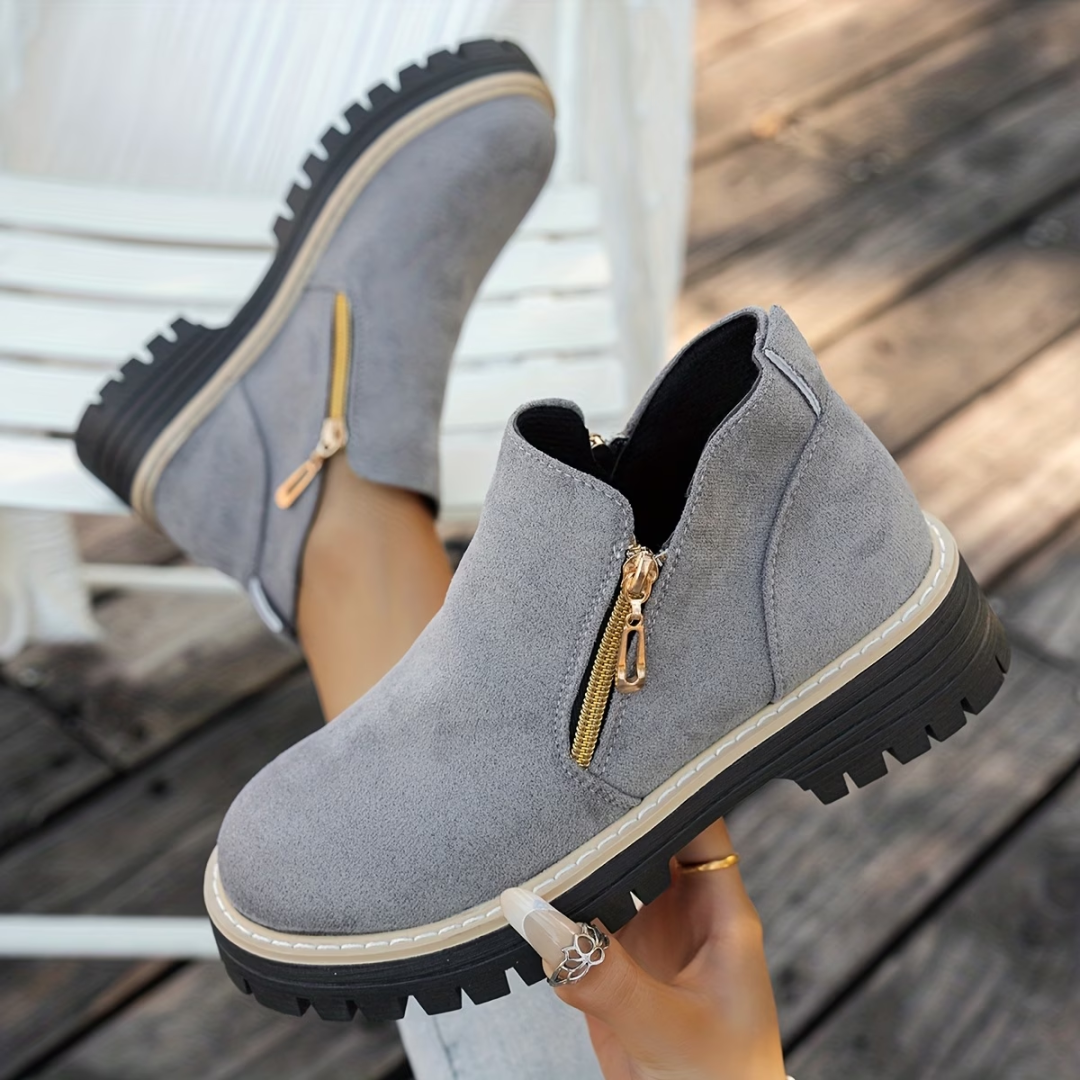 Angelika - Suede Ankle Boots With Side Zip
