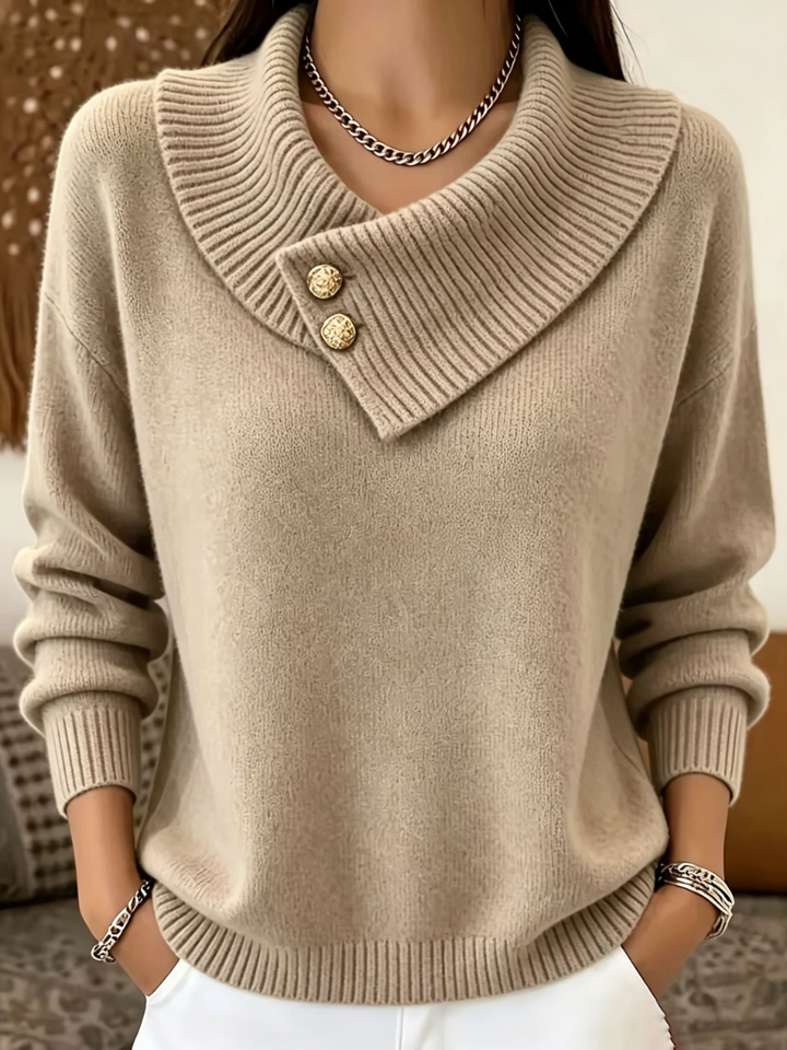 Haliza - Ribbed Knit Sweater With Cowl Collar
