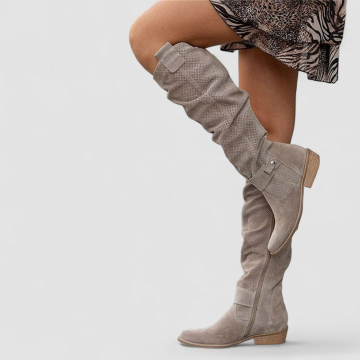 Yesinia - Suede Knee-High Boots With Zipper