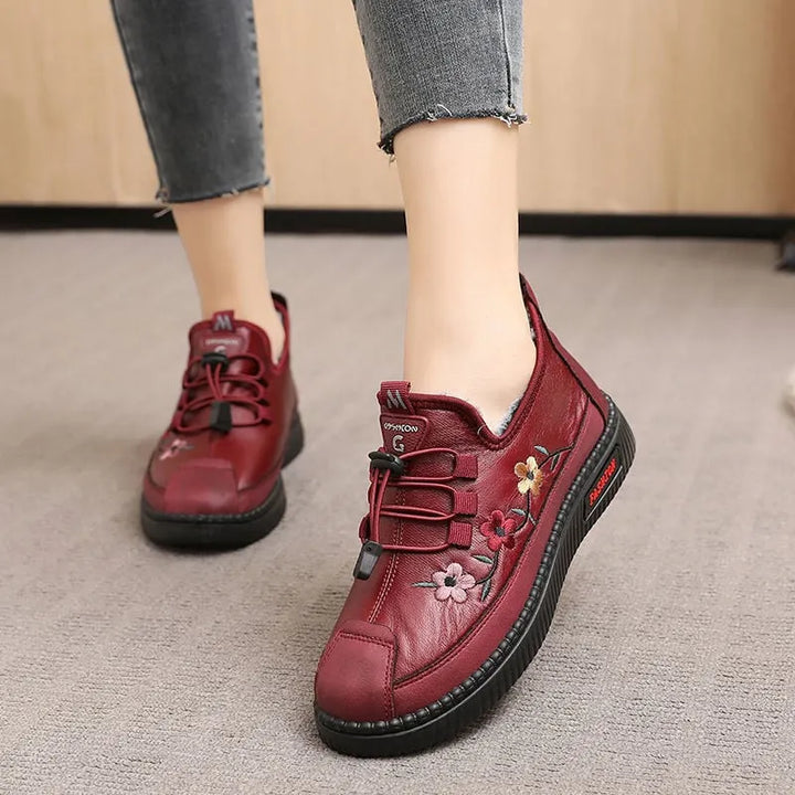 Jaruwan - Fur Lined Floral Embroidered Ankle Boots