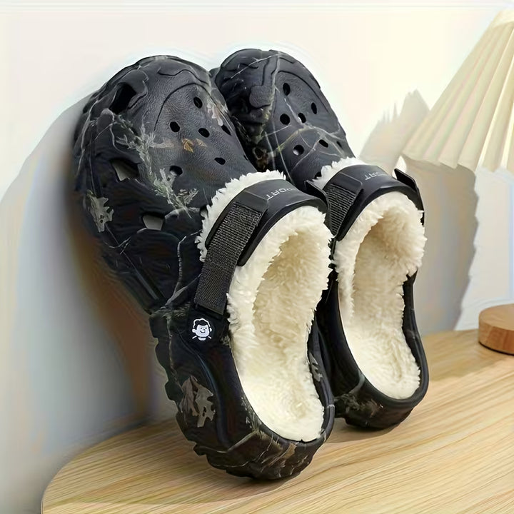 Sjoukje - Fleece Lined Camouflage Clogs with Adjustable Straps