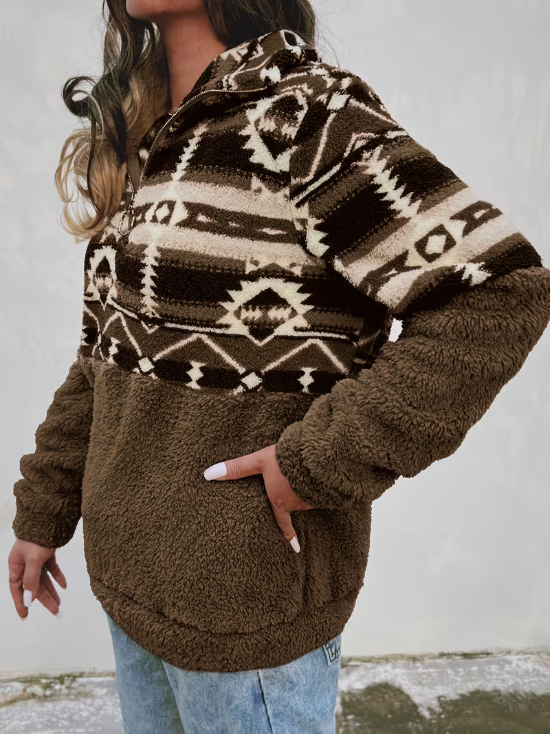 Limina - Geo Pattern Half-Zip Teddy Sweatshirt
