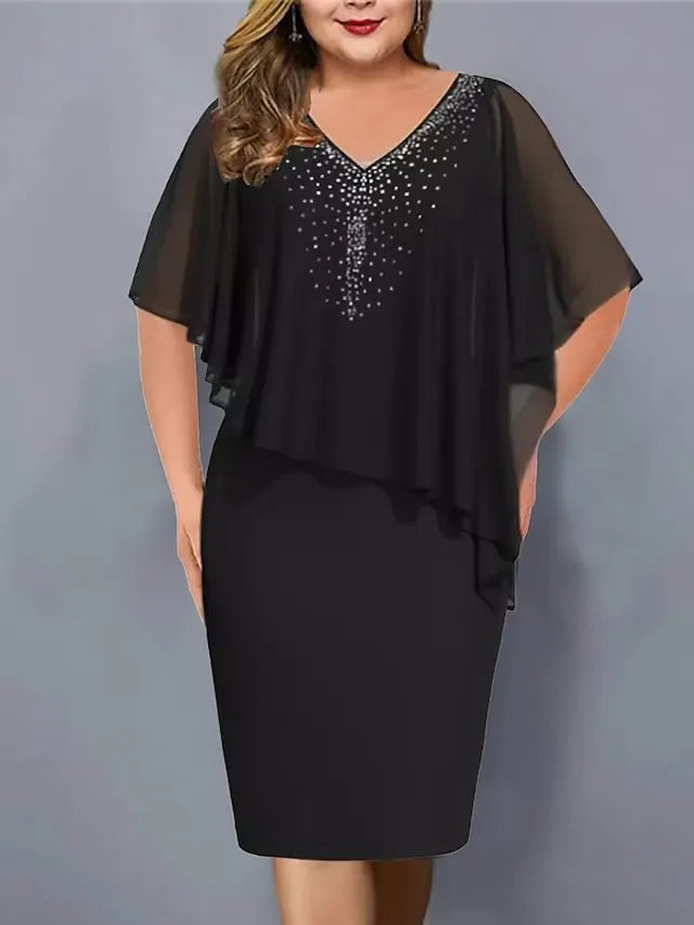 Amelie - Rhinestone-Embellished Chiffon V-Neck Dress