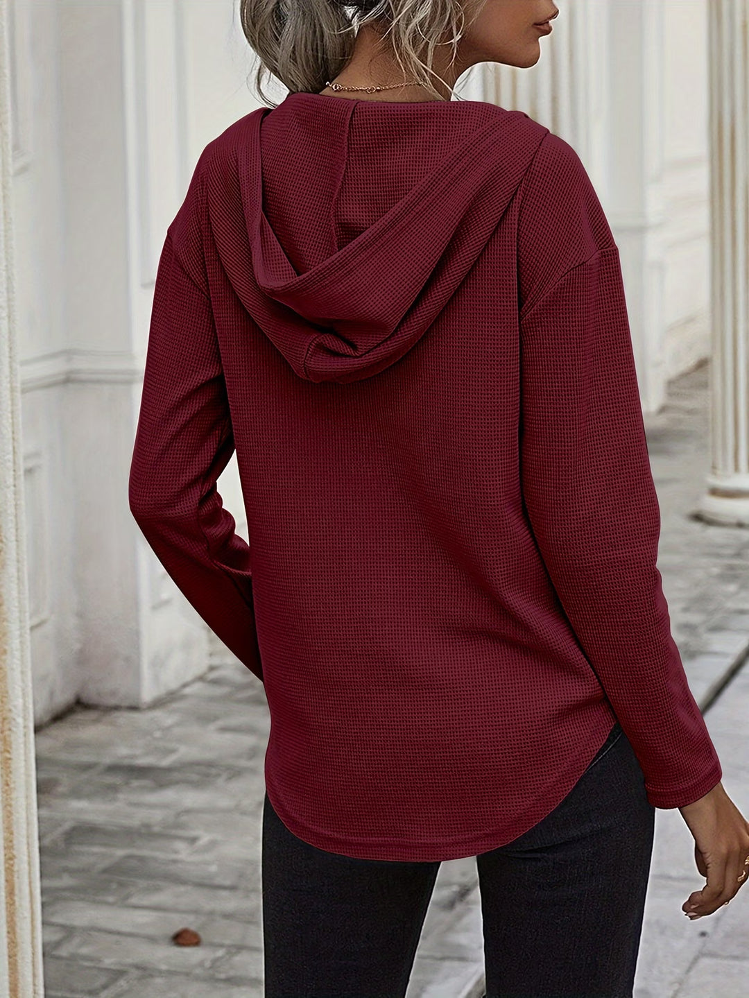 Seonie - Long Sleeve V Neck Hoodie
