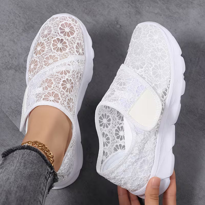 Sabyne - Floral Lace Hook and Loop Sneakers