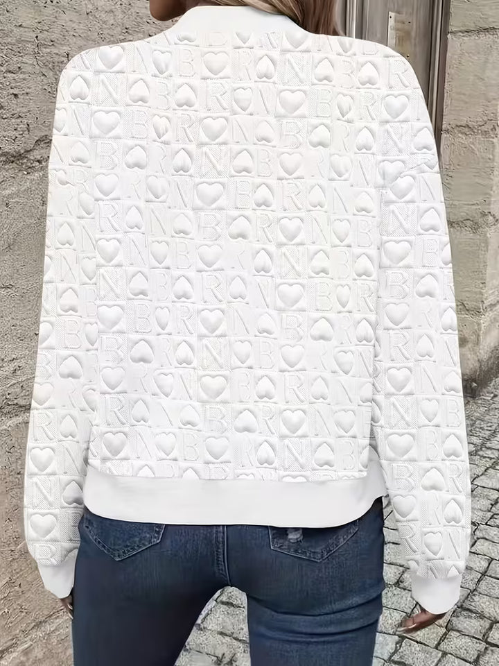 Lojina - Embossed Heart Pattern Zip-Up Jacket