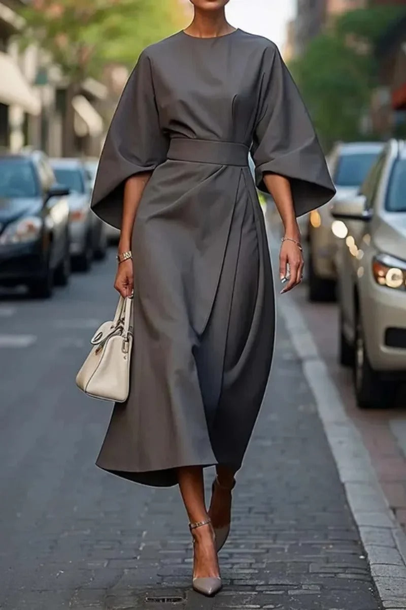 Rita - Elegant Dress With Cap Sleeves And Belt