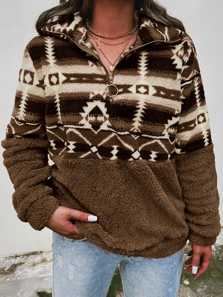 Limina - Geo Pattern Half-Zip Teddy Sweatshirt