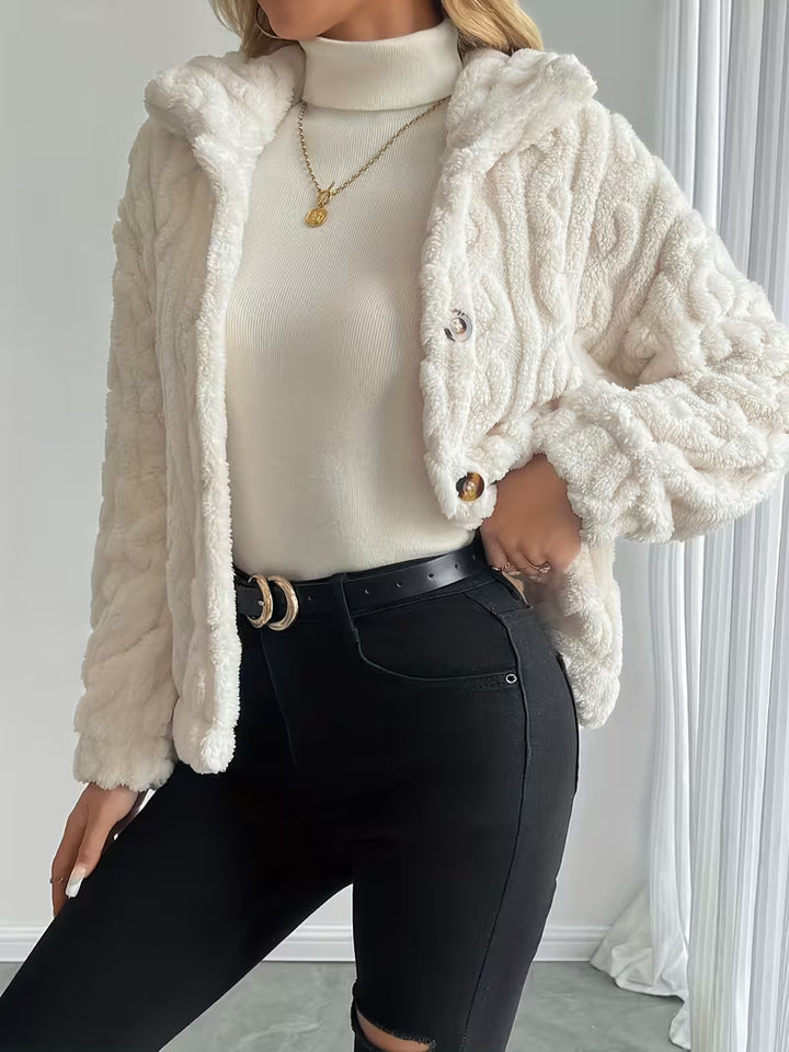 Losina - Cable Textured Fuzzy Teddy Jacket