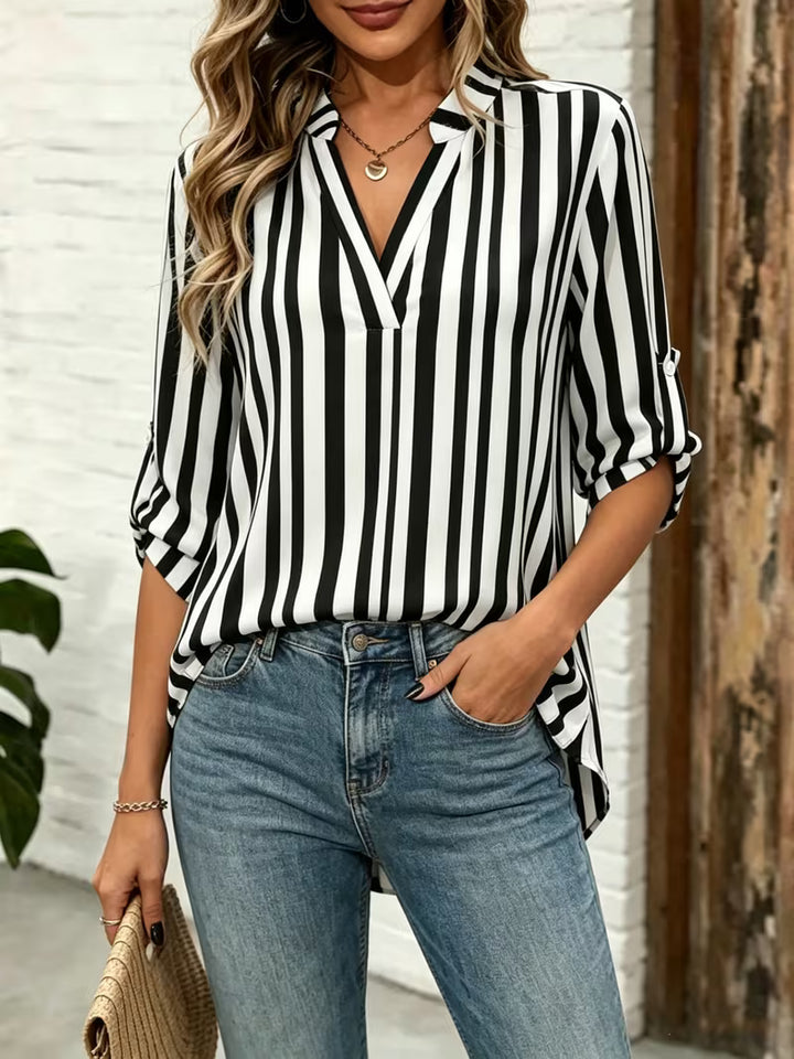 Elika - V-neck Striped Loose Top