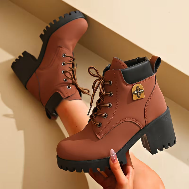 Donjeta - Lace-Up Chunky Heel Ankle Boots