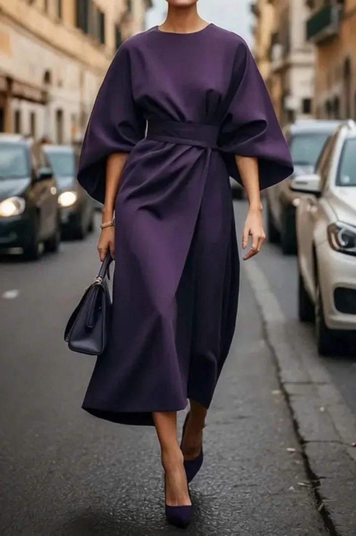 Rita - Elegant Dress With Cap Sleeves And Belt