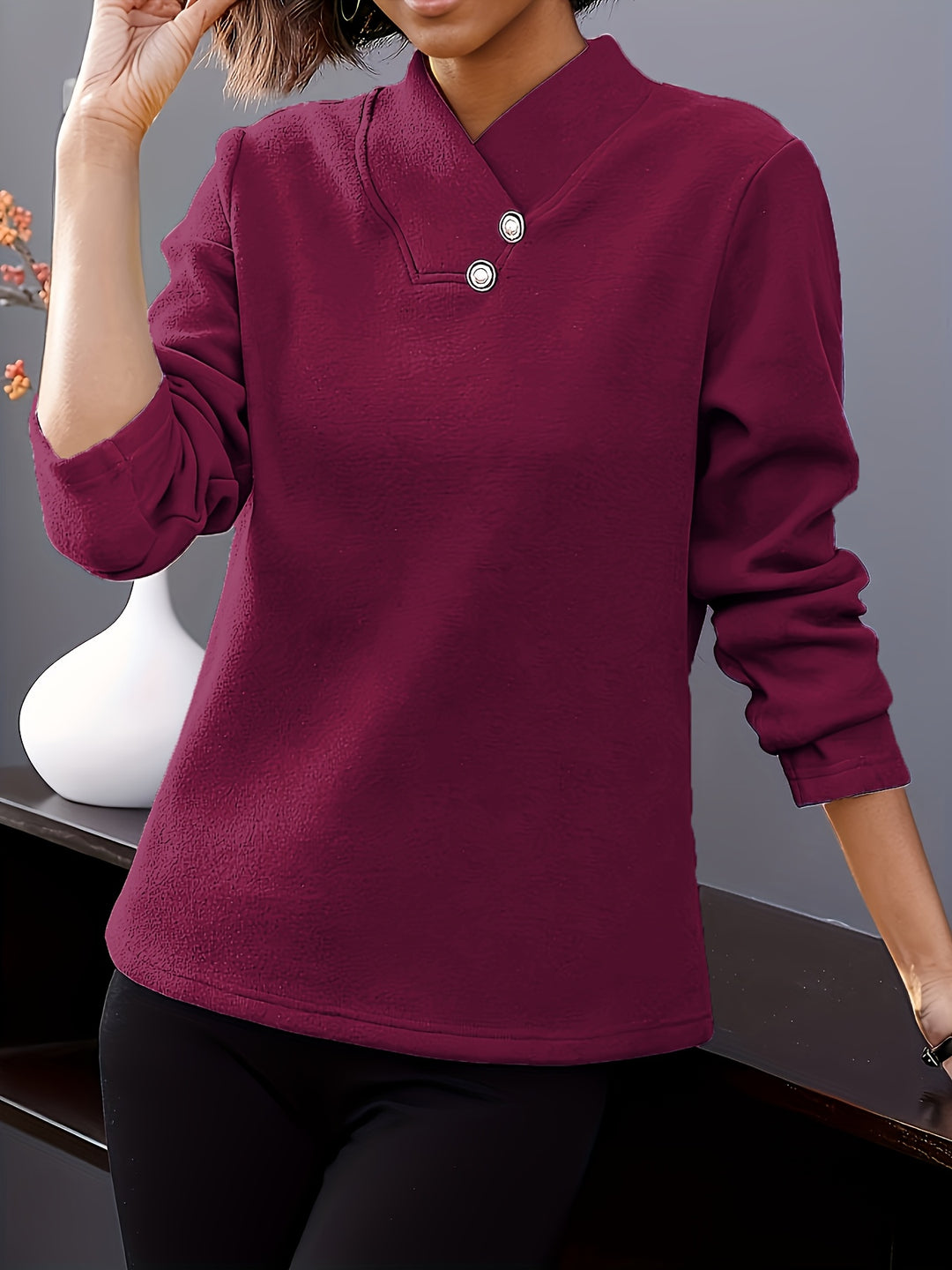 Bonya - Casual Long Sleeve V-Neck Collar Top