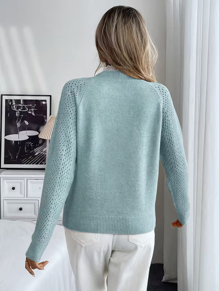 Oliwiaa - Lace Round Neck Long Slevee Sweater
