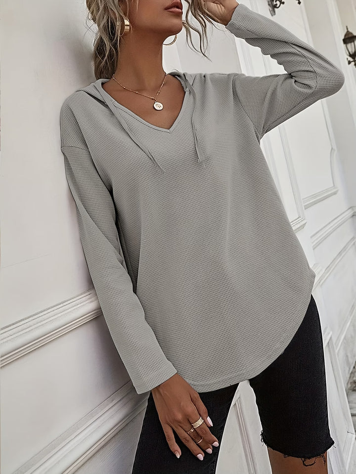 Seonie - Long Sleeve V Neck Hoodie