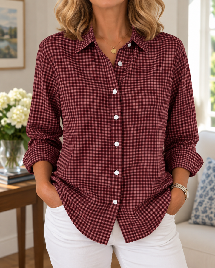 Colien - Long Sleeve Gingham Button Up Shirt