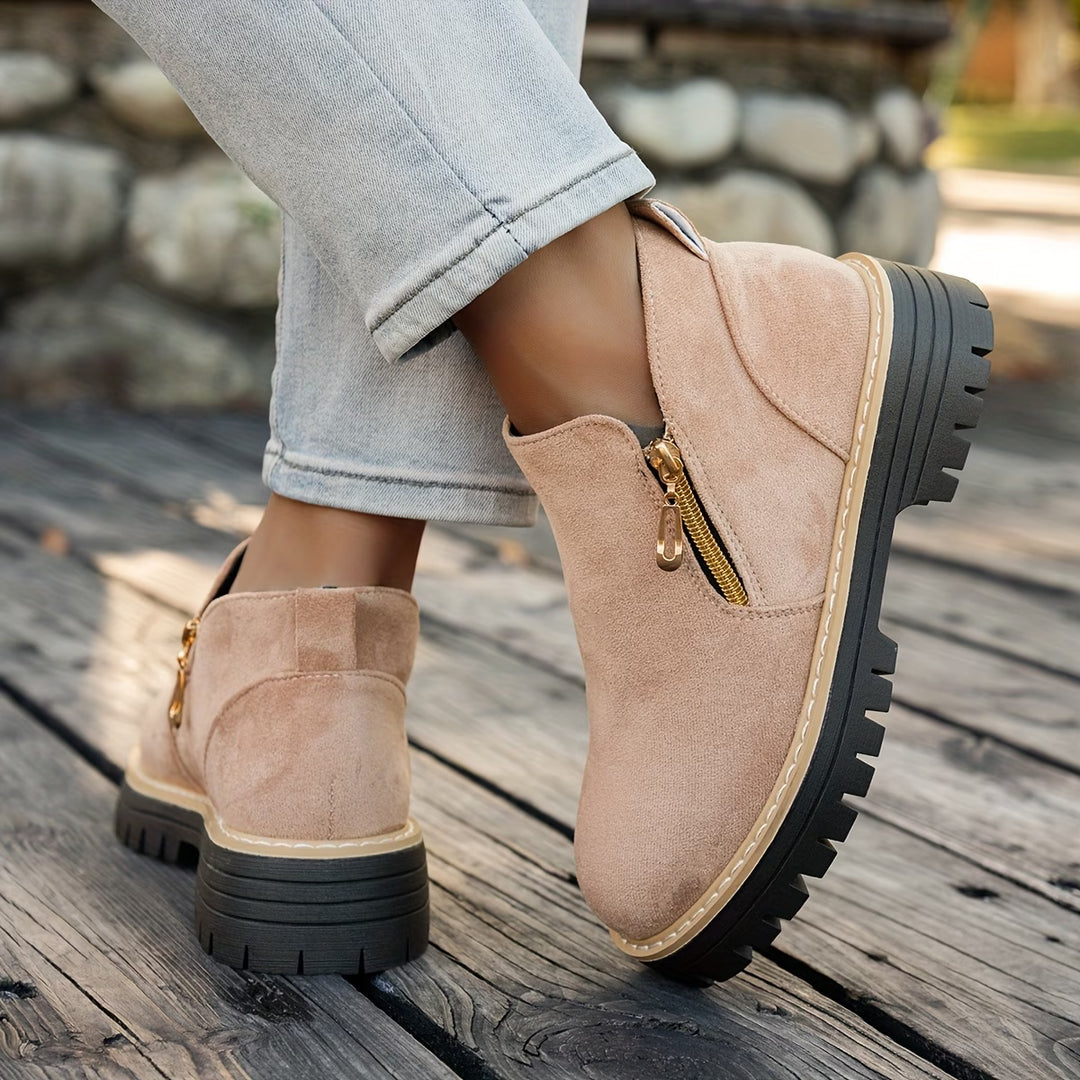 Angelika - Suede Ankle Boots With Side Zip